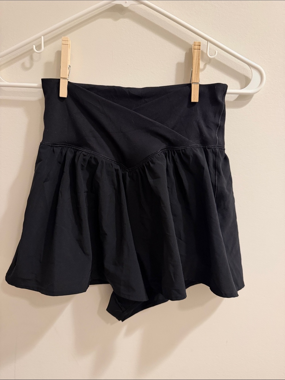 aerie Black High-Rise Skort with Crossover Waistband